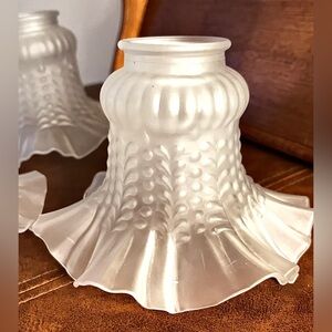 Set of 3 Antique Consolidated Glass Beaded Drape Satin Shades Ground Rim 2.25”